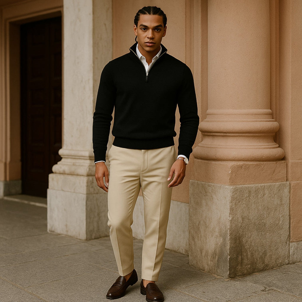 Men's Pullover with Zip and Long Sleeves for a Casual Look