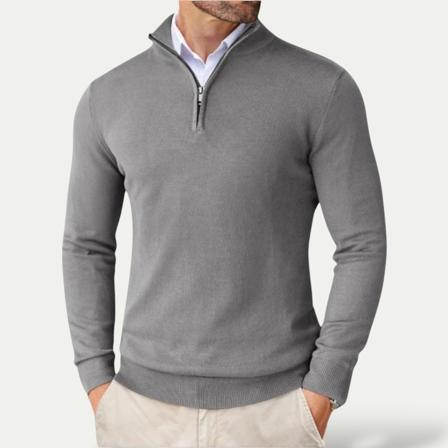 Men's Pullover with Zip and Long Sleeves for a Casual Look
