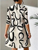 Women’s Mini Summer Dress with Round Neck and 3/4 Sleeves – Lightweight Casual Dress for Warm Weather and Everyday Wear