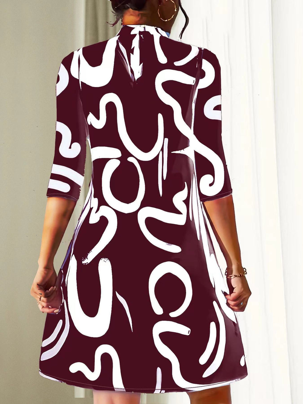 Women’s Mini Summer Dress with Round Neck and 3/4 Sleeves – Lightweight Casual Dress for Warm Weather and Everyday Wear