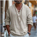 Men’s Linen-Style Casual Popover Shirt – Lightweight Summer Shirt for Holidays, Travel and Everyday Wear