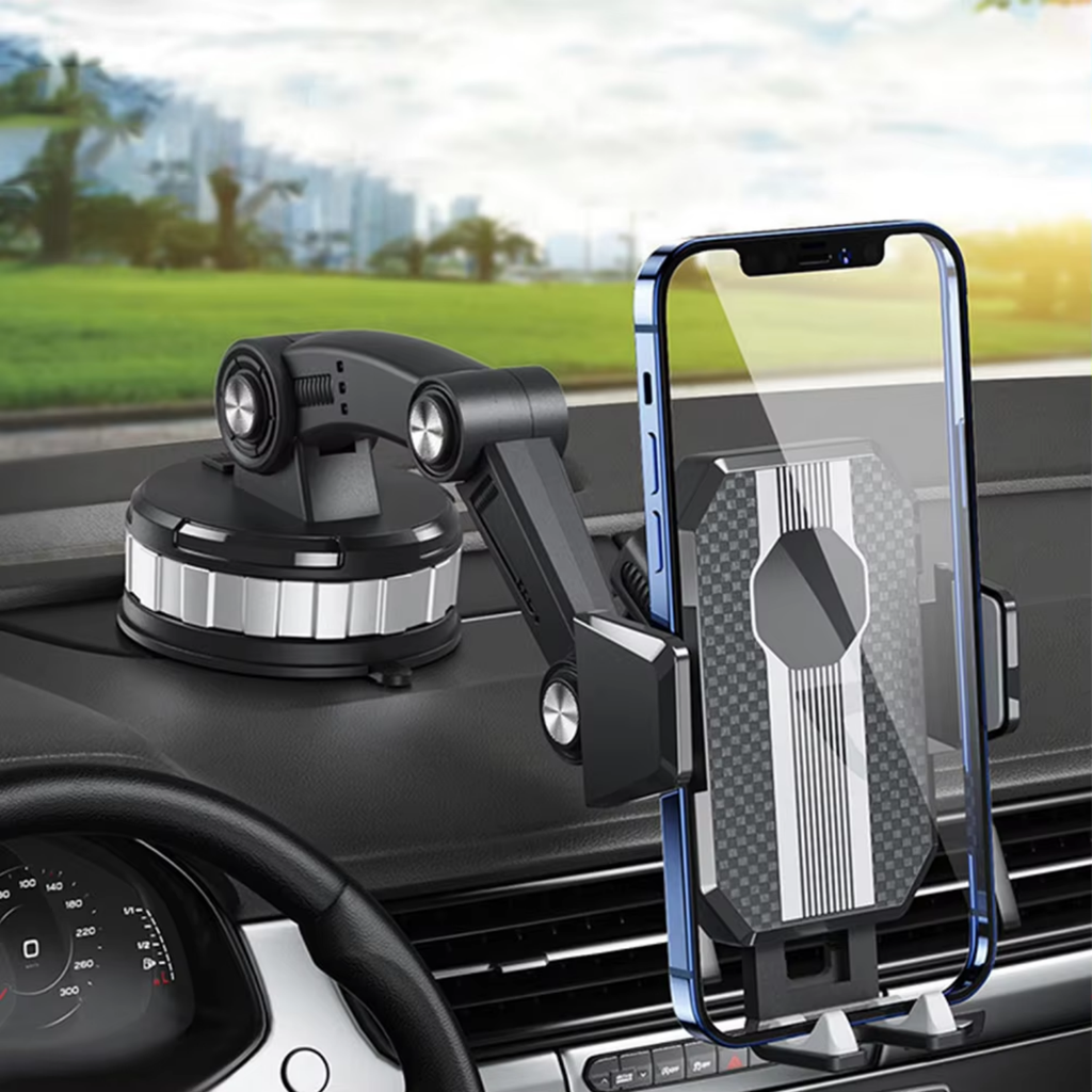 Car Phone Mount with Strong Suction, 360° Rotation & One-Hand Operation – Universal Adjustable Holder