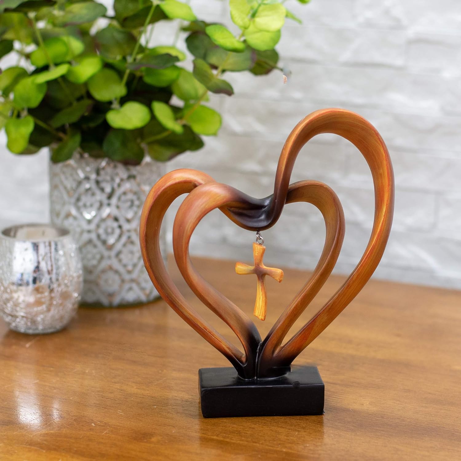Resin Heart and Cross Table Decor for Home – Faith-Inspired Decorative Accent for Shelves, Desks and Gift Giving
