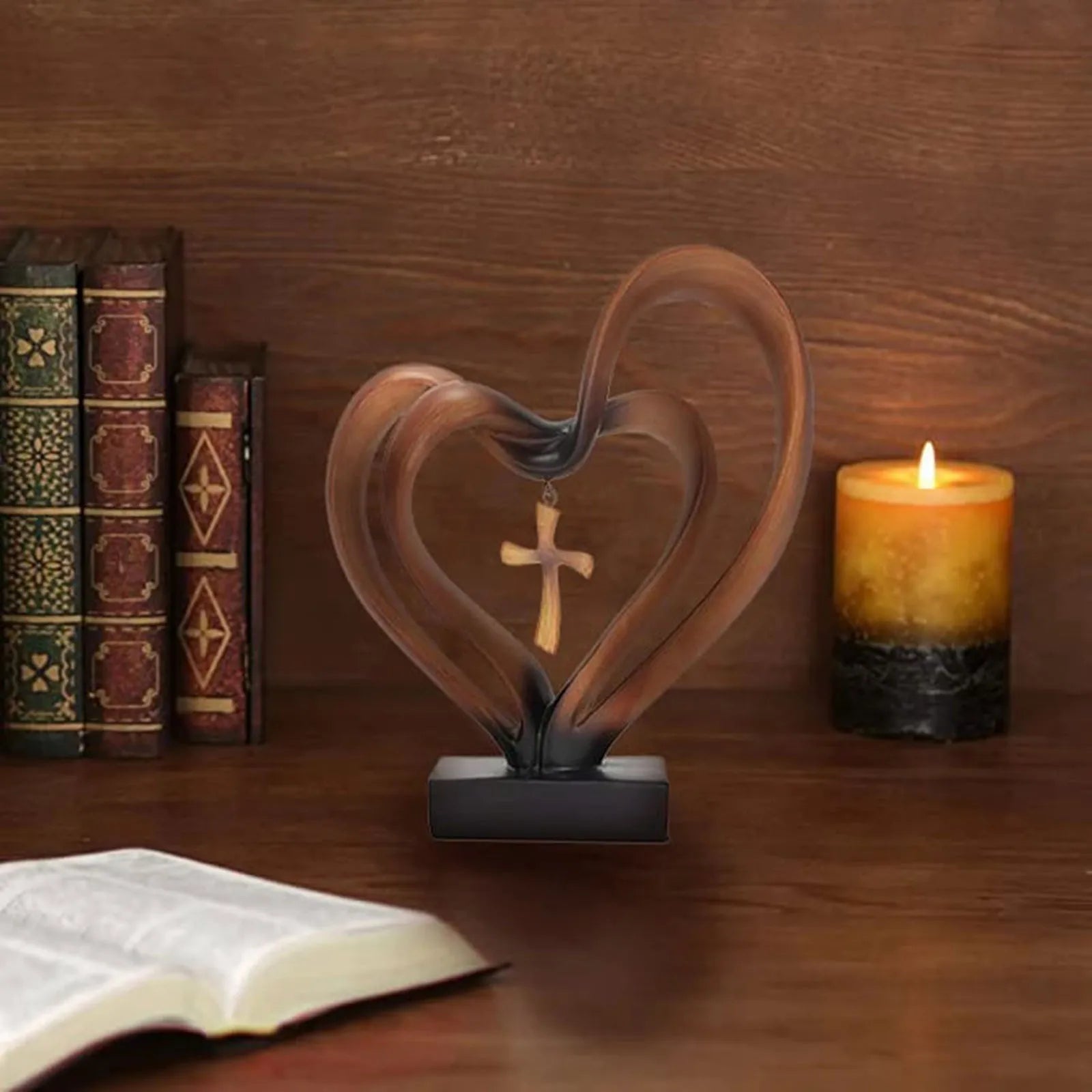 Resin Heart and Cross Table Decor for Home – Faith-Inspired Decorative Accent for Shelves, Desks and Gift Giving