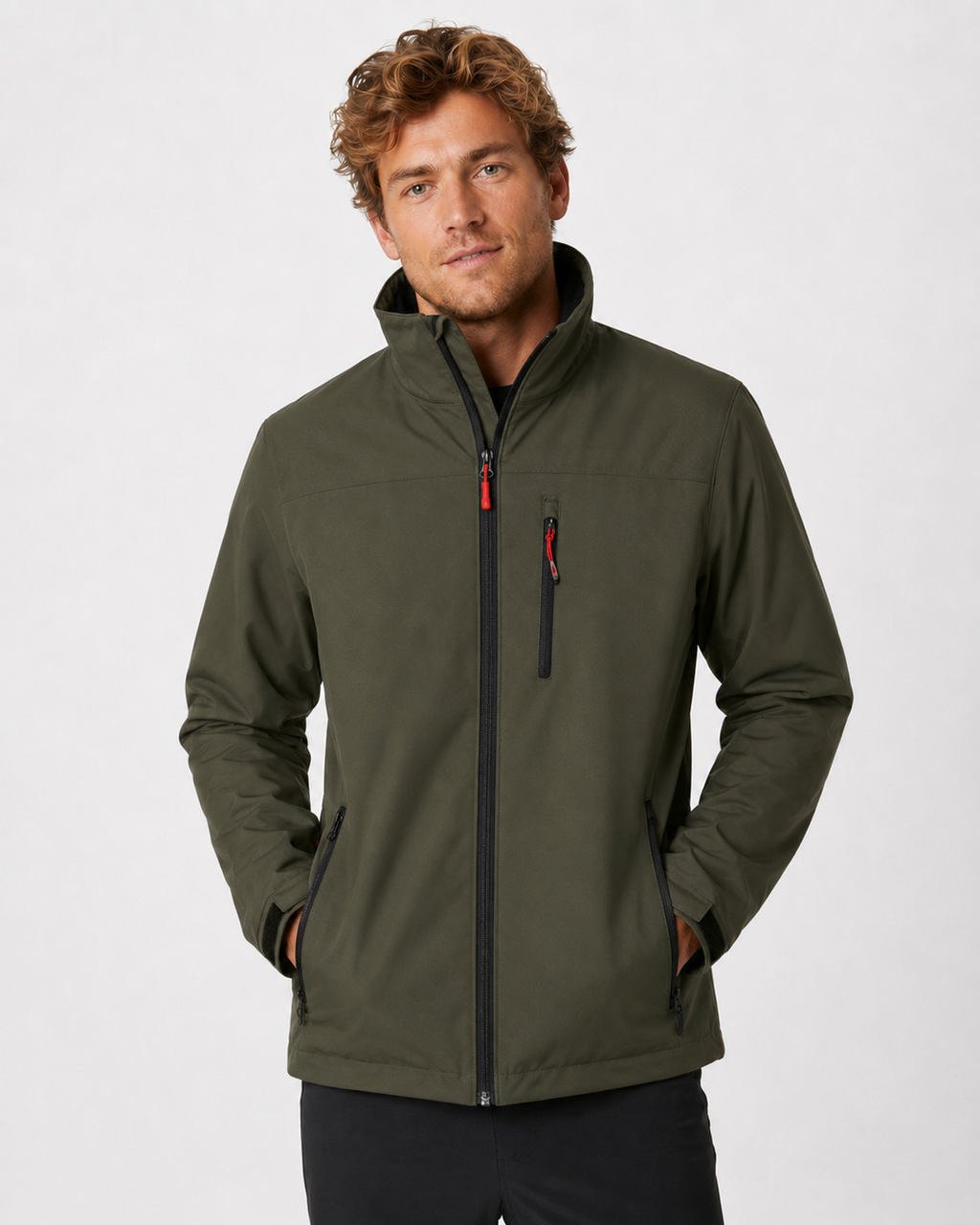 Men's Zip-Up Jacket with Water-Resistant Design and Collar