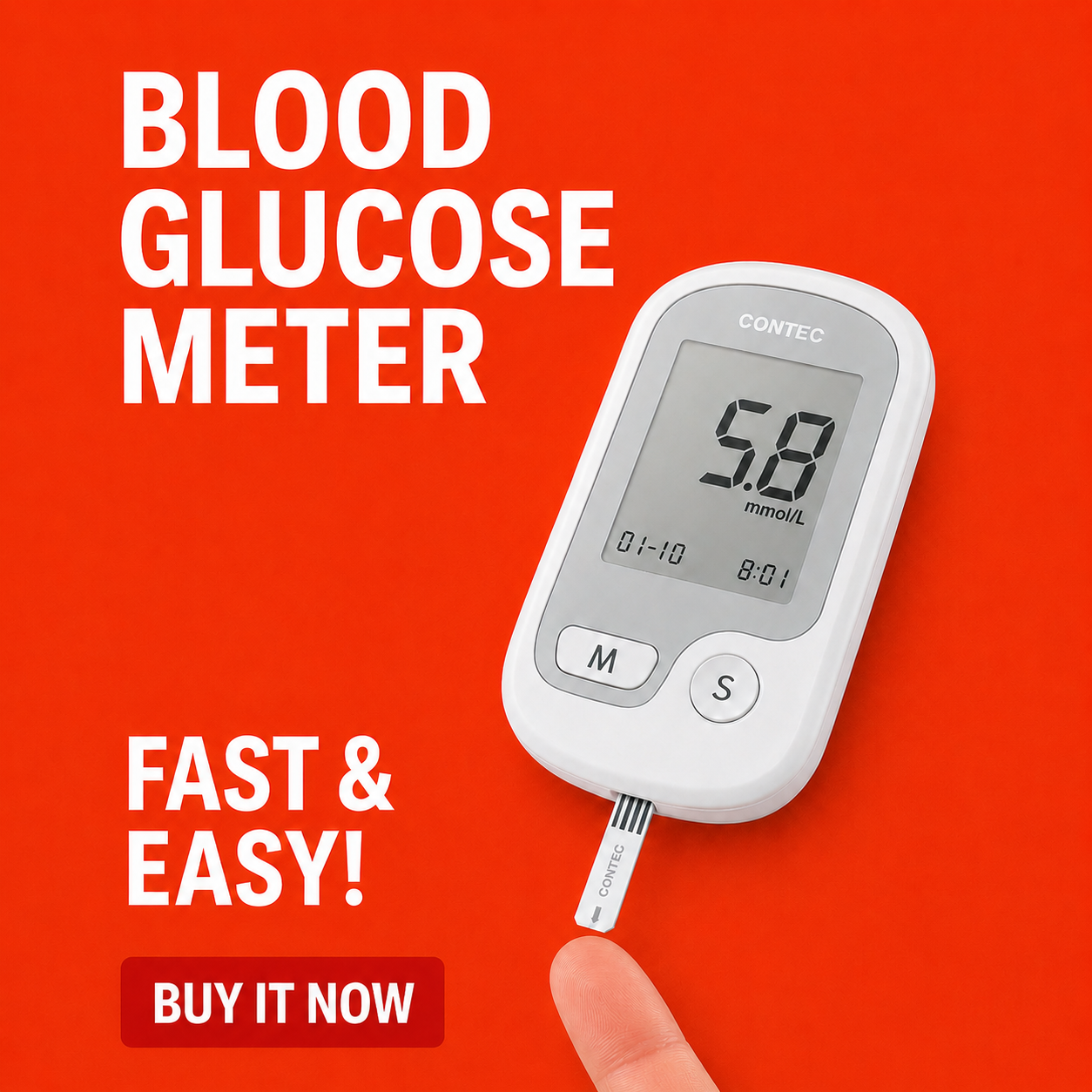 Non-Painful Glucometer Glucose Monitor Portable Fingertip Digital Display