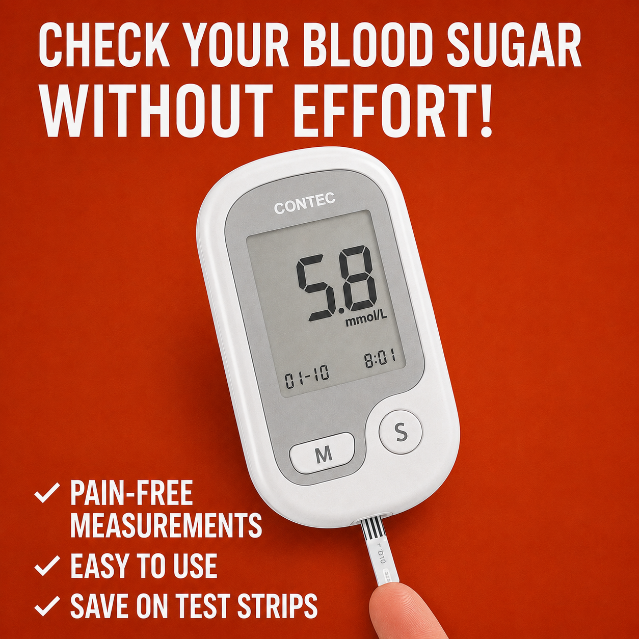 Non-Painful Glucometer Glucose Monitor Portable Fingertip Digital Display