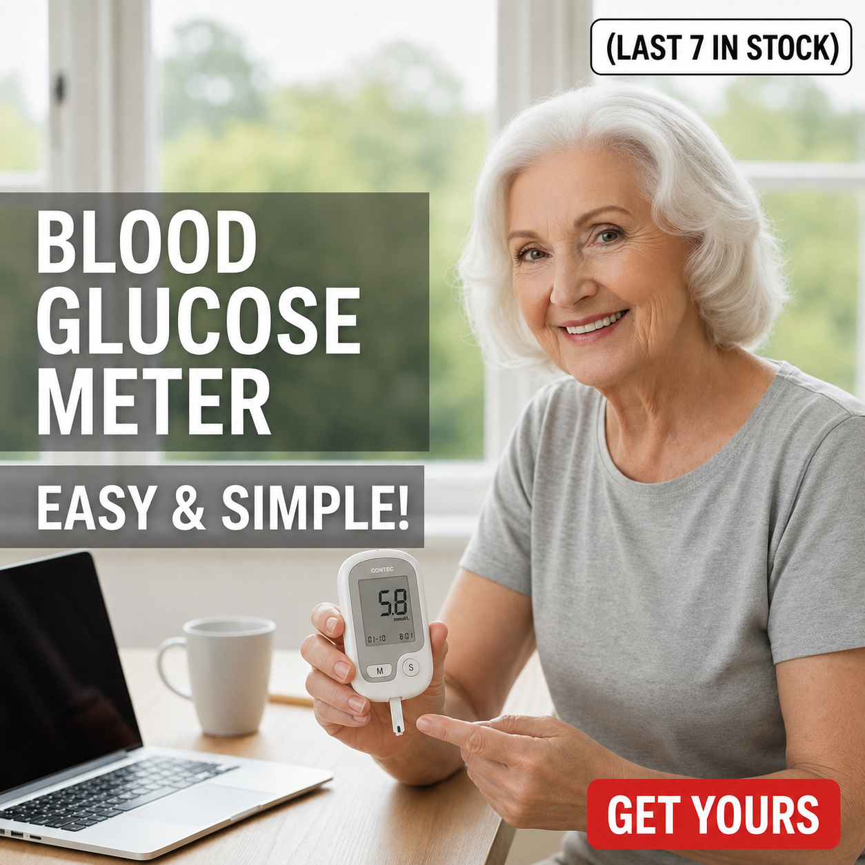 Non-Painful Glucometer Glucose Monitor Portable Fingertip Digital Display
