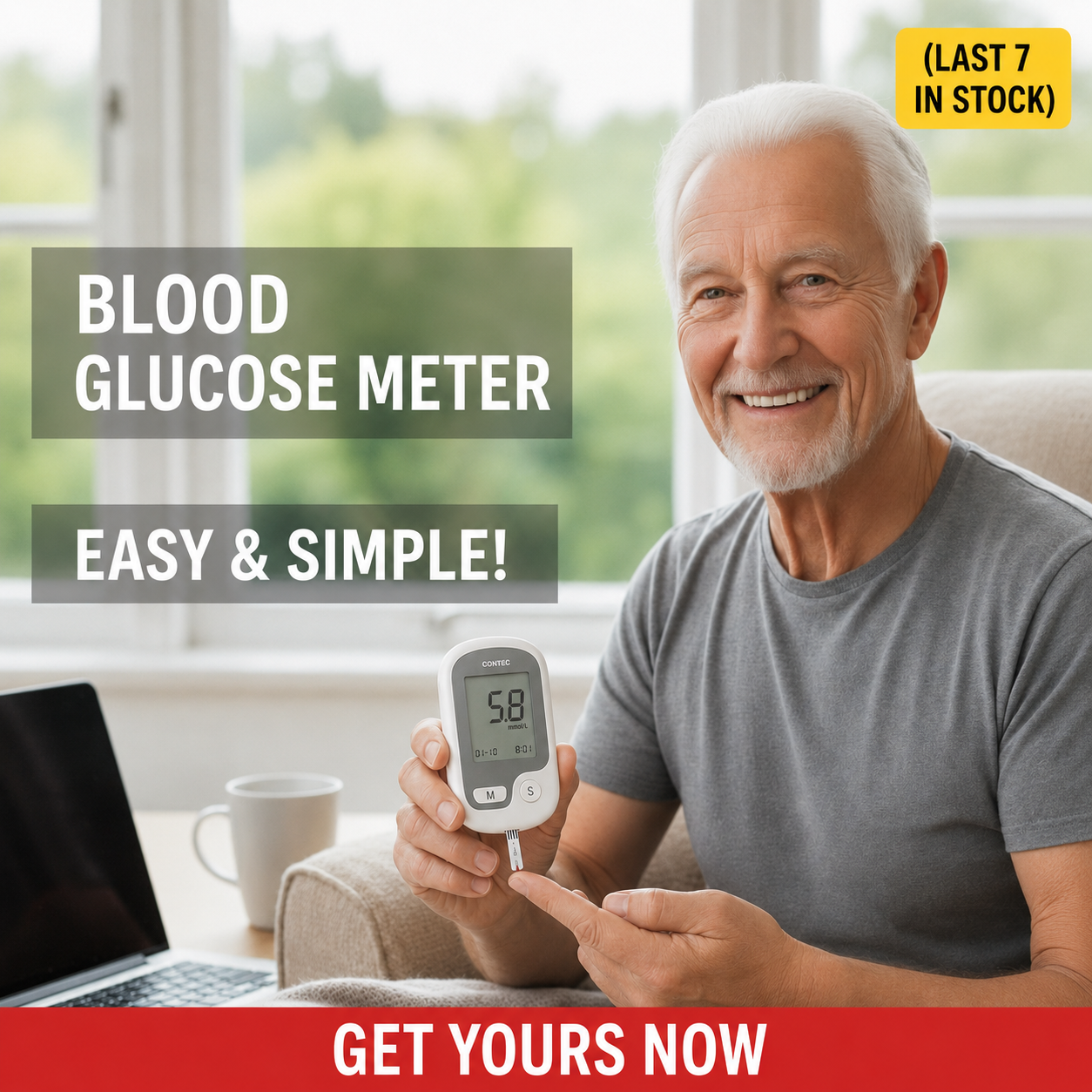 Non-Painful Glucometer Glucose Monitor Portable Fingertip Digital Display