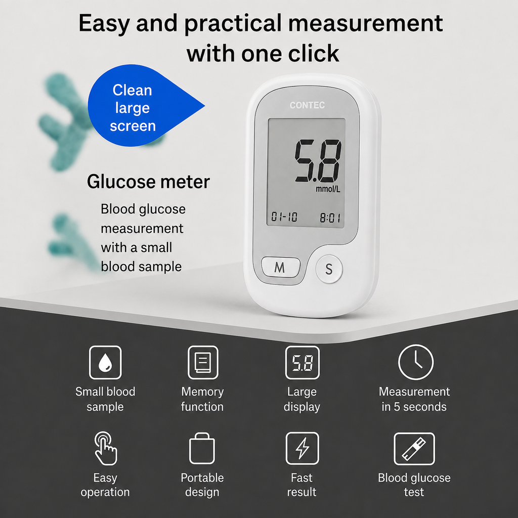 Non-Painful Glucometer Glucose Monitor Portable Fingertip Digital Display