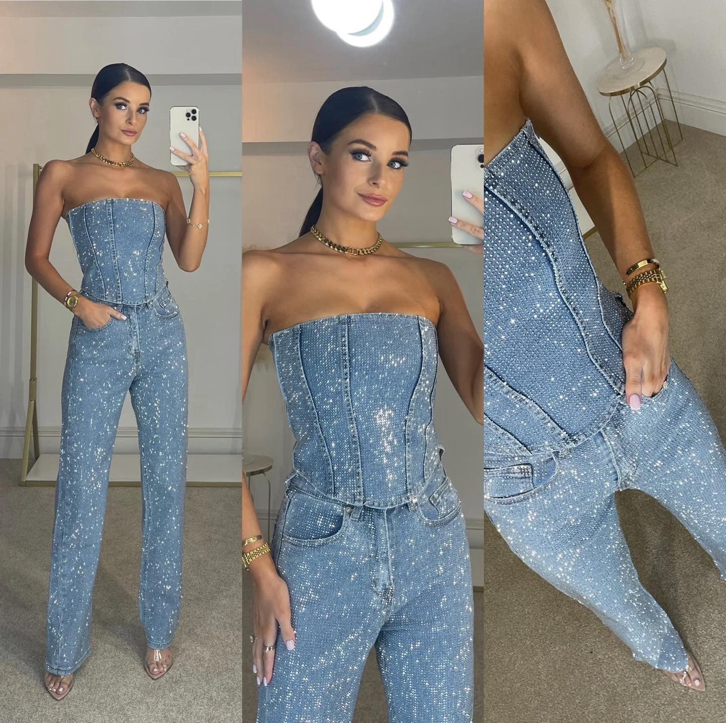 Sparkling Strapless Festive Jumpsuit Ensemble