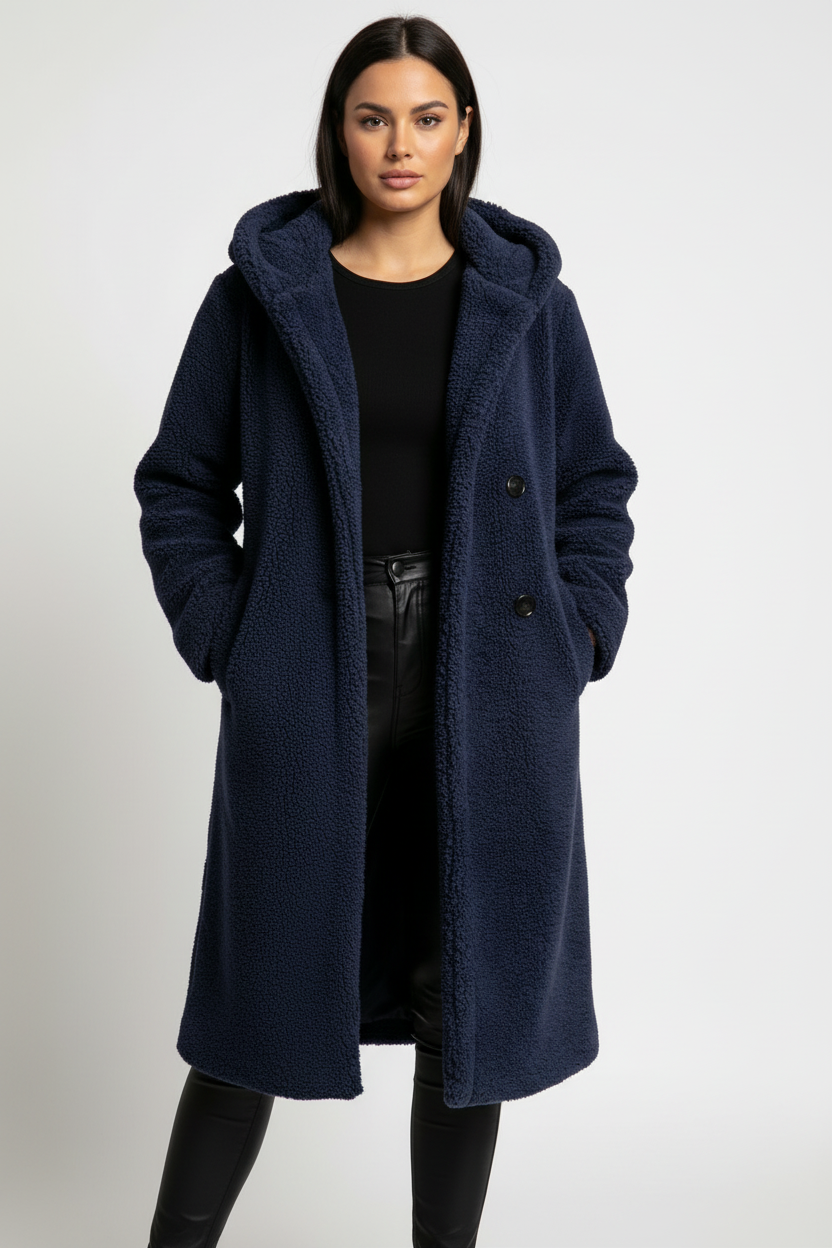 Amy Women's Hooded Teddy Coat with Button Closure
