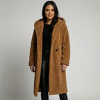 Amy Women's Hooded Teddy Coat with Button Closure