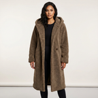Amy Women's Hooded Teddy Coat with Button Closure