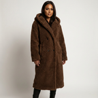 Amy Women's Hooded Teddy Coat with Button Closure