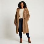 Amy Women's Hooded Teddy Coat with Button Closure
