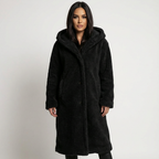 Amy Women's Hooded Teddy Coat with Button Closure
