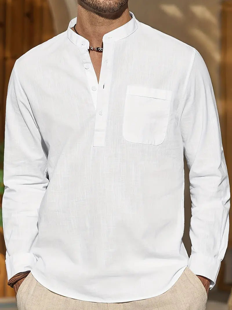 Men’s Linen-Style Shirt for Summer Outfits – Lightweight Button-Up Shirt for Holidays and Everyday Wear