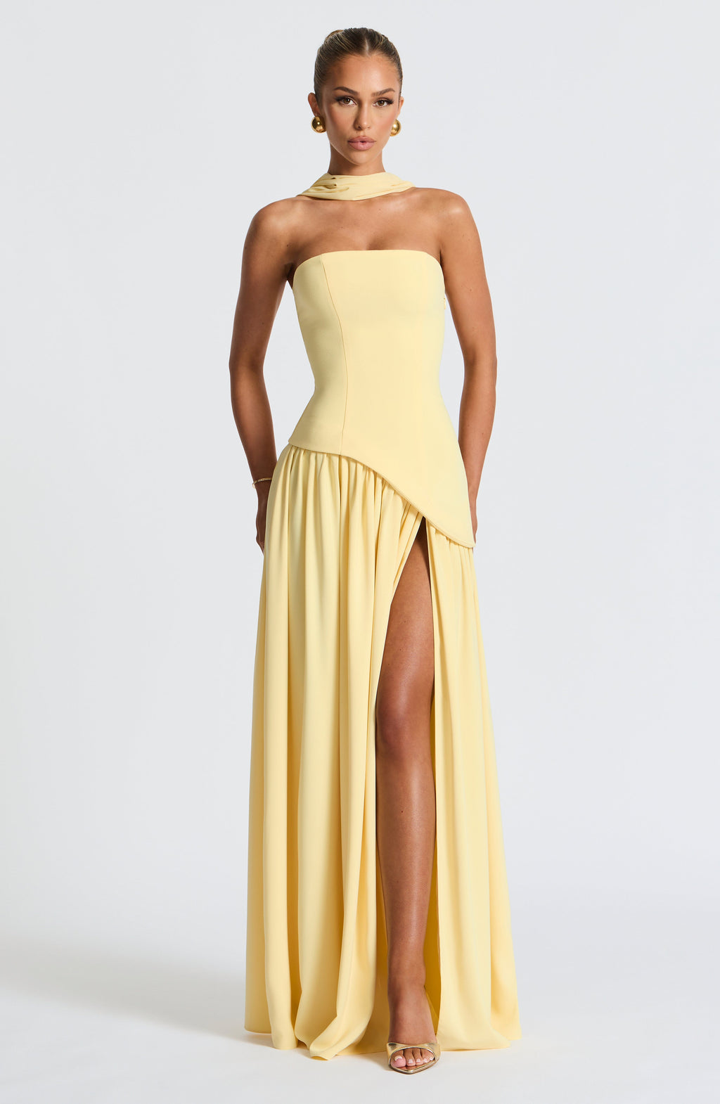 KAIA – Strapless Front-Slit Maxi Dress