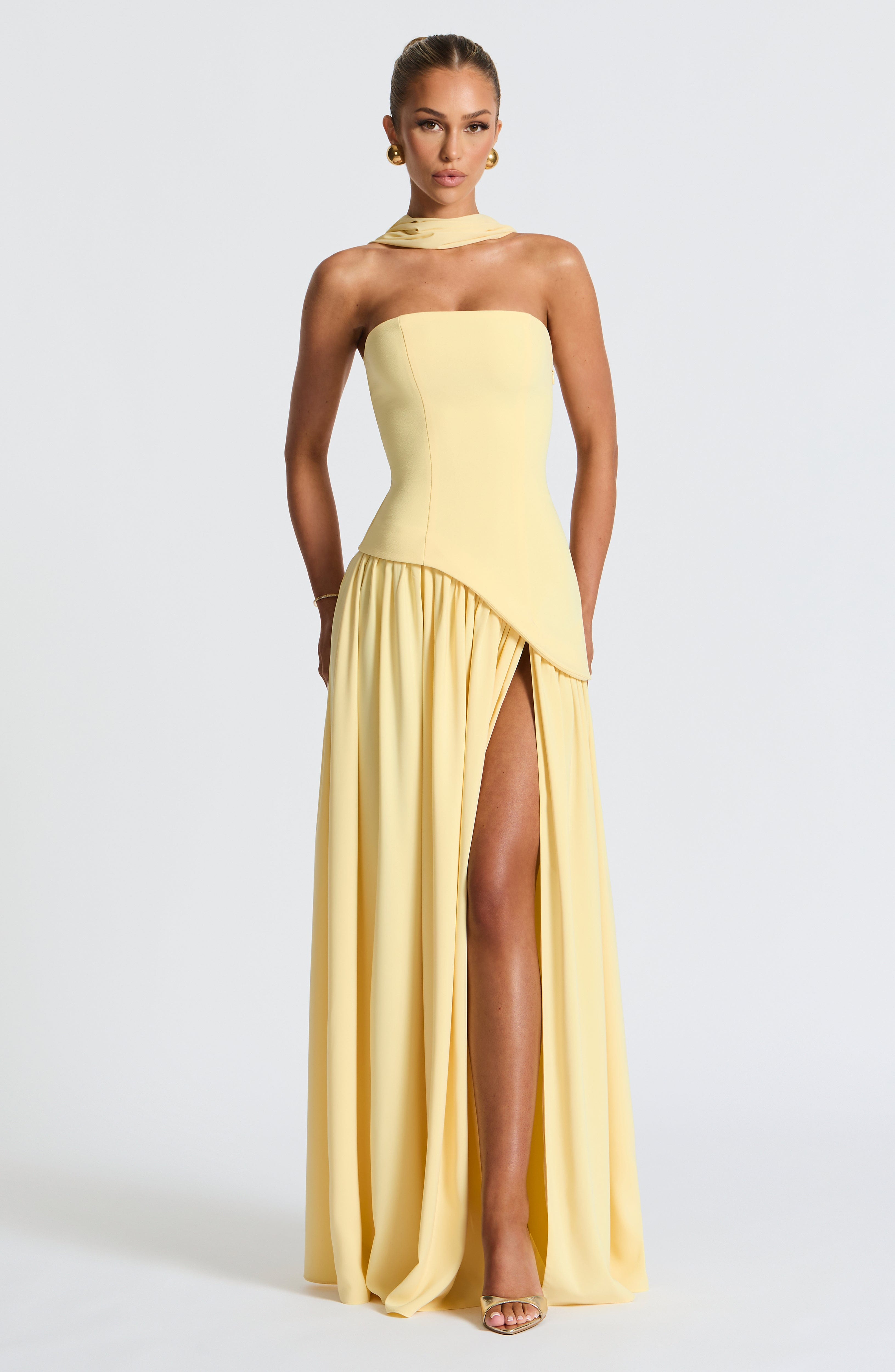 KAIA – Strapless Front-Slit Maxi Dress