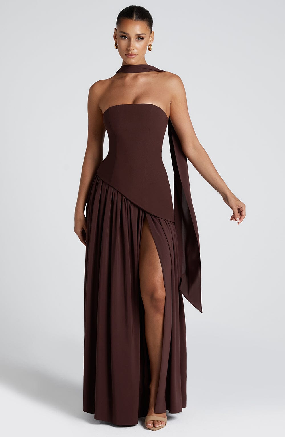 KAIA – Strapless Front-Slit Maxi Dress