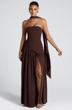 KAIA – Strapless Front-Slit Maxi Dress