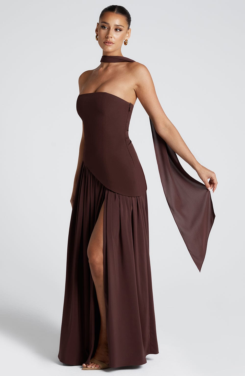 KAIA – Strapless Front-Slit Maxi Dress