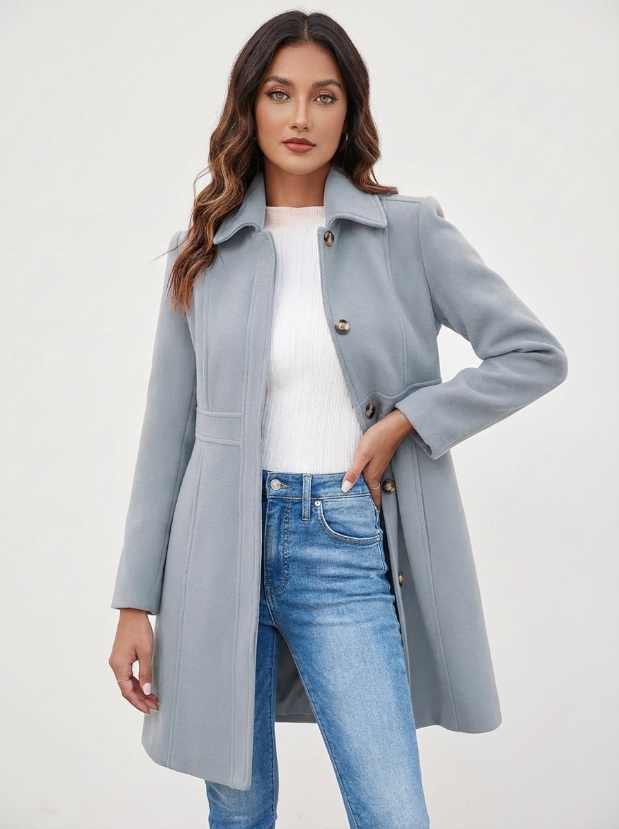 Elegant A-Line Women's Coat with Button Closure