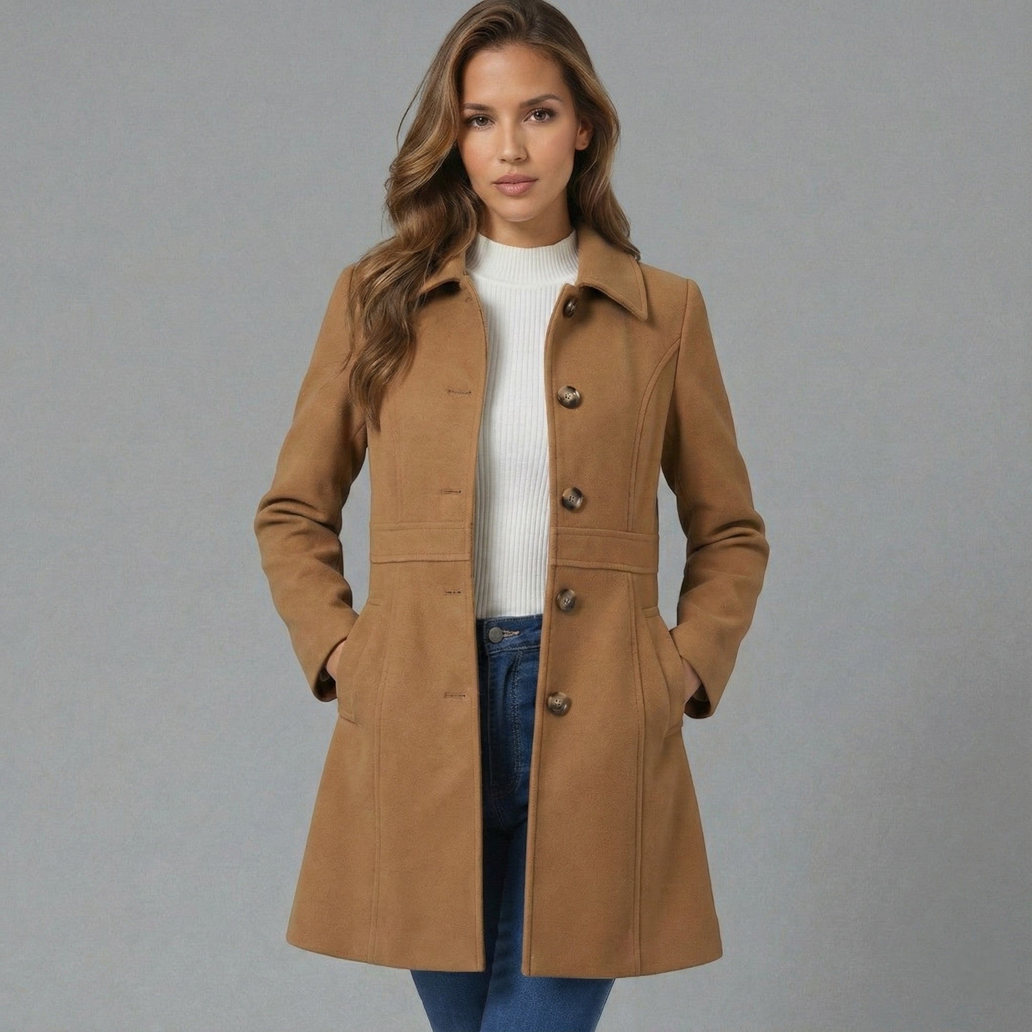 Elegant A-Line Women's Coat with Button Closure