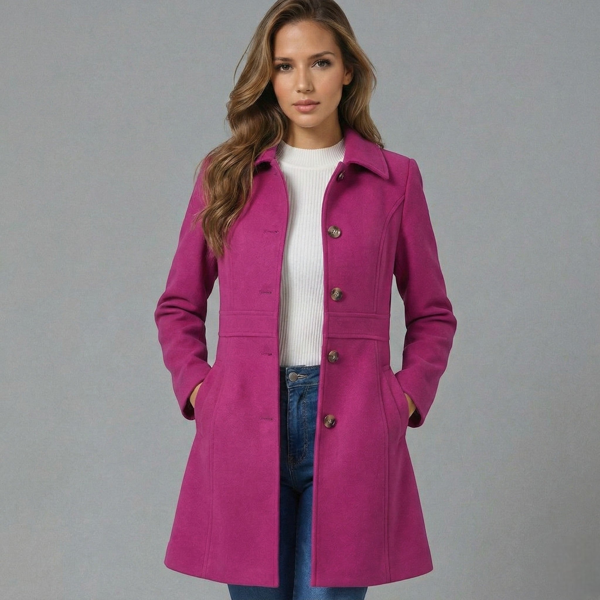 Elegant A-Line Women's Coat with Button Closure