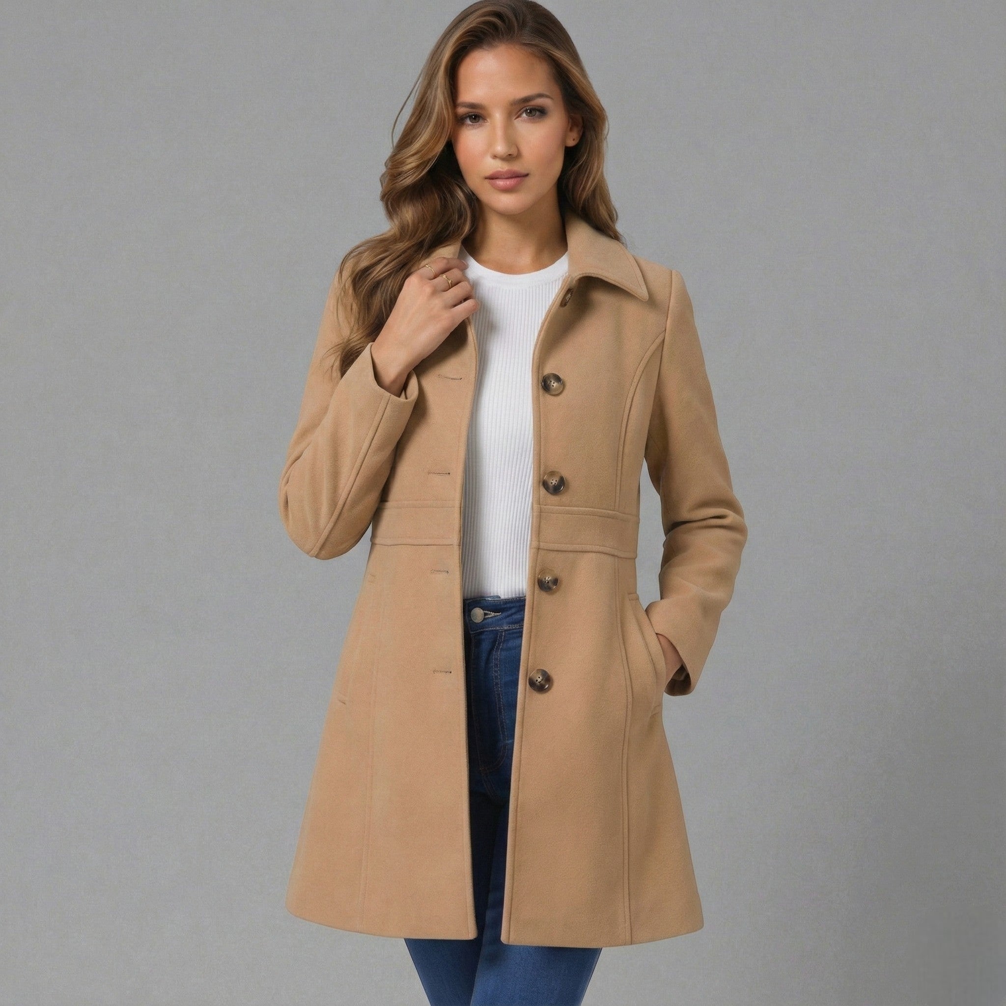 Elegant A-Line Women's Coat with Button Closure