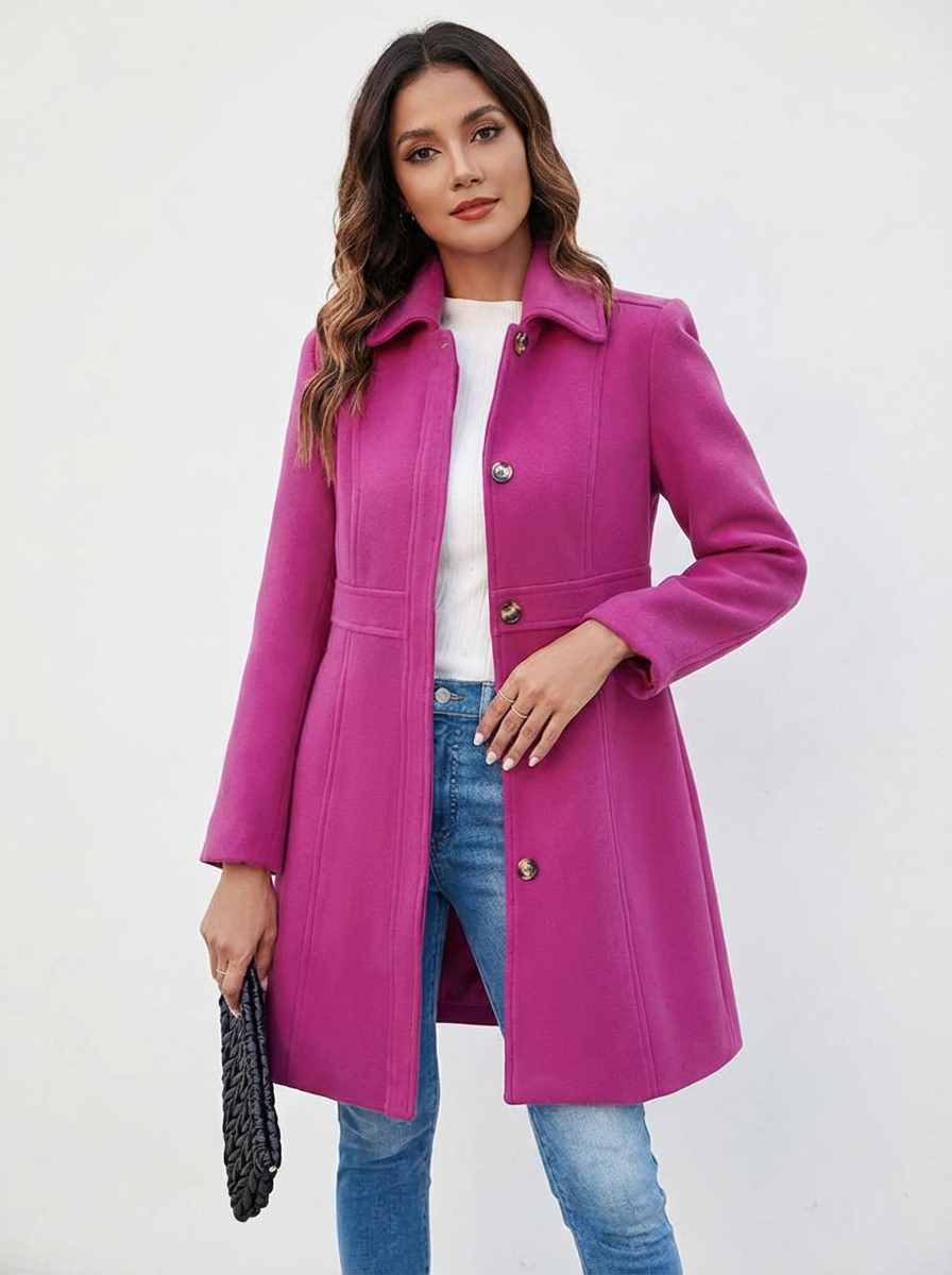 Elegant A-Line Women's Coat with Button Closure