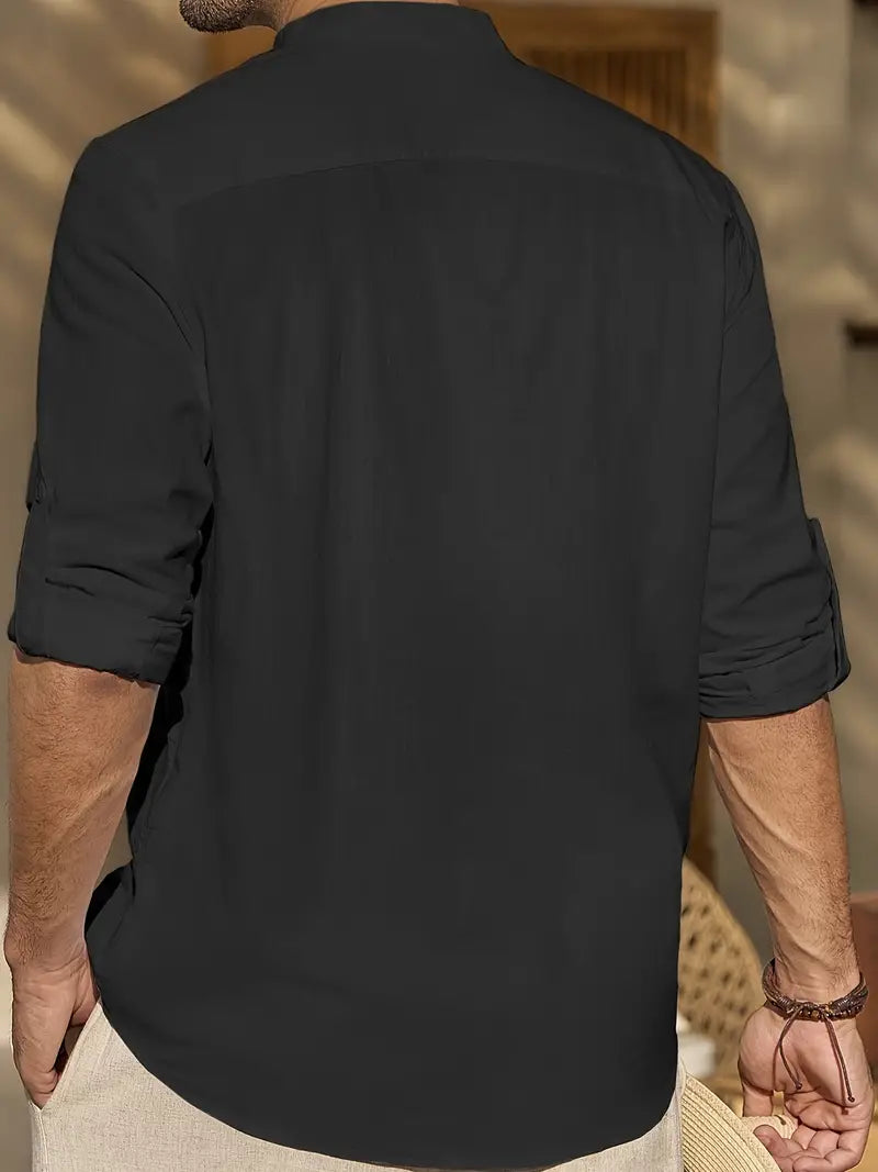 Men’s Linen-Style Shirt for Summer Outfits – Lightweight Button-Up Shirt for Holidays and Everyday Wear
