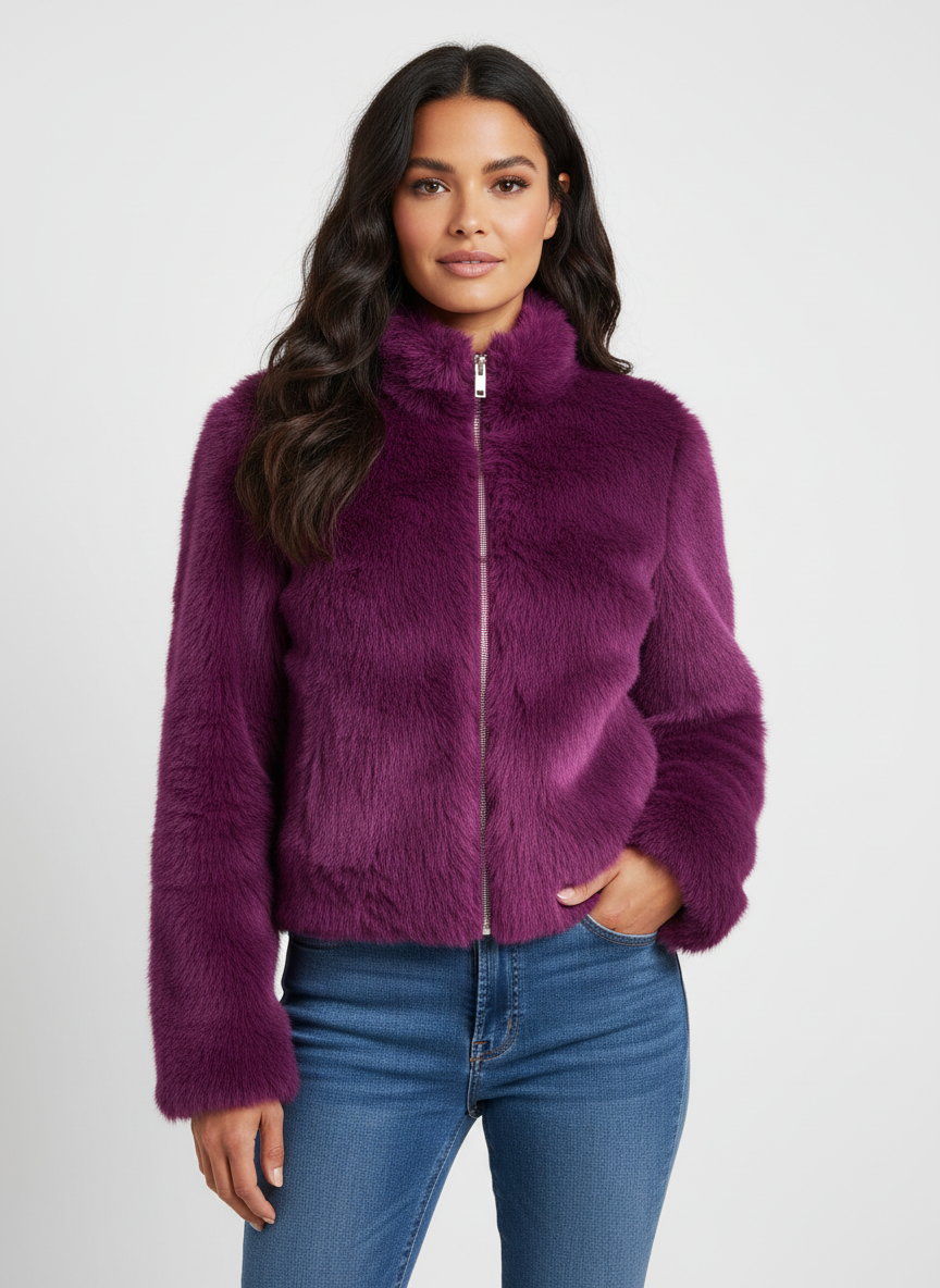 Faux Fur Short Jacket for Women – Cozy Cropped Outerwear for Casual Wear and Winter Outfits