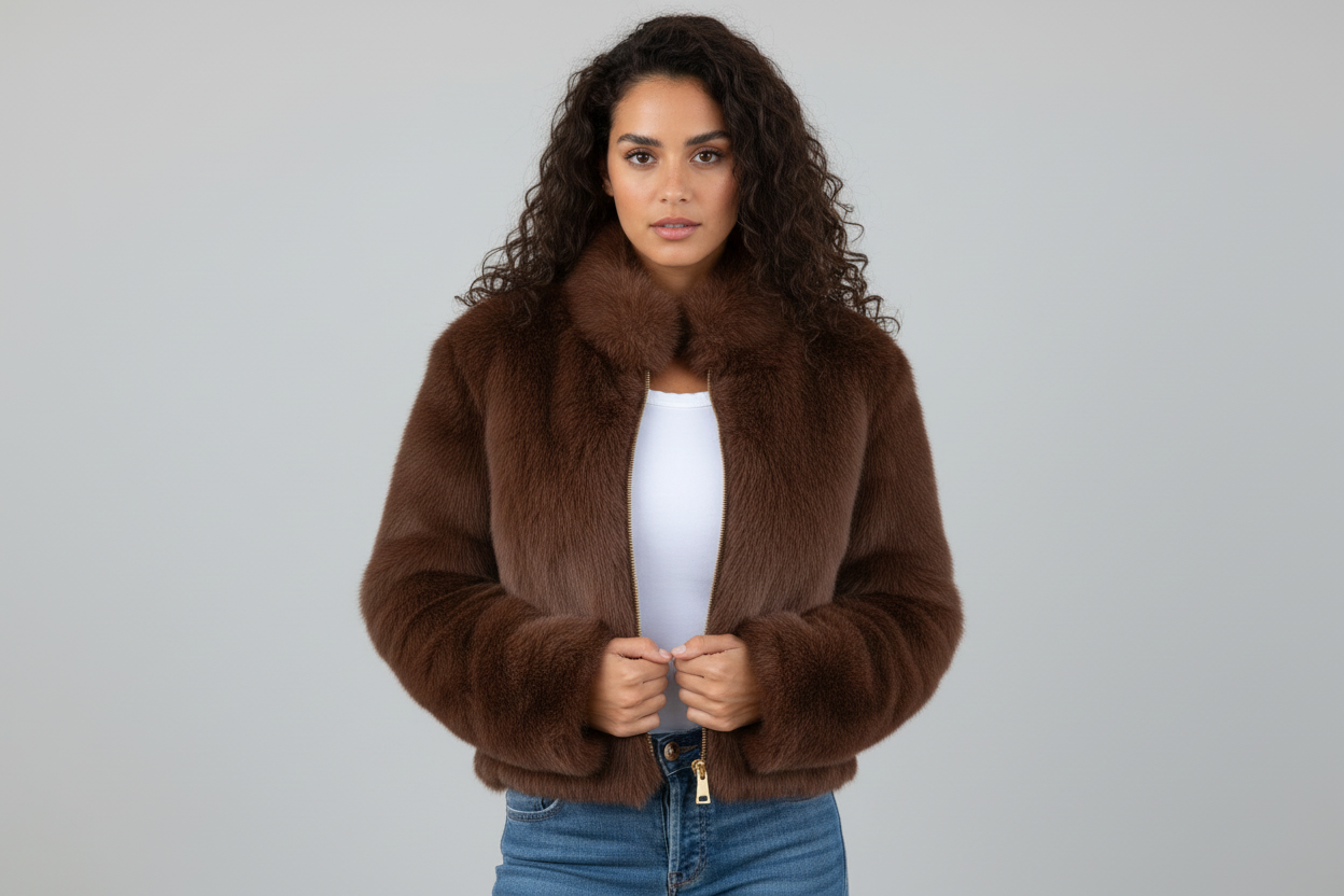 Faux Fur Short Jacket for Women – Cozy Cropped Outerwear for Casual Wear and Winter Outfits