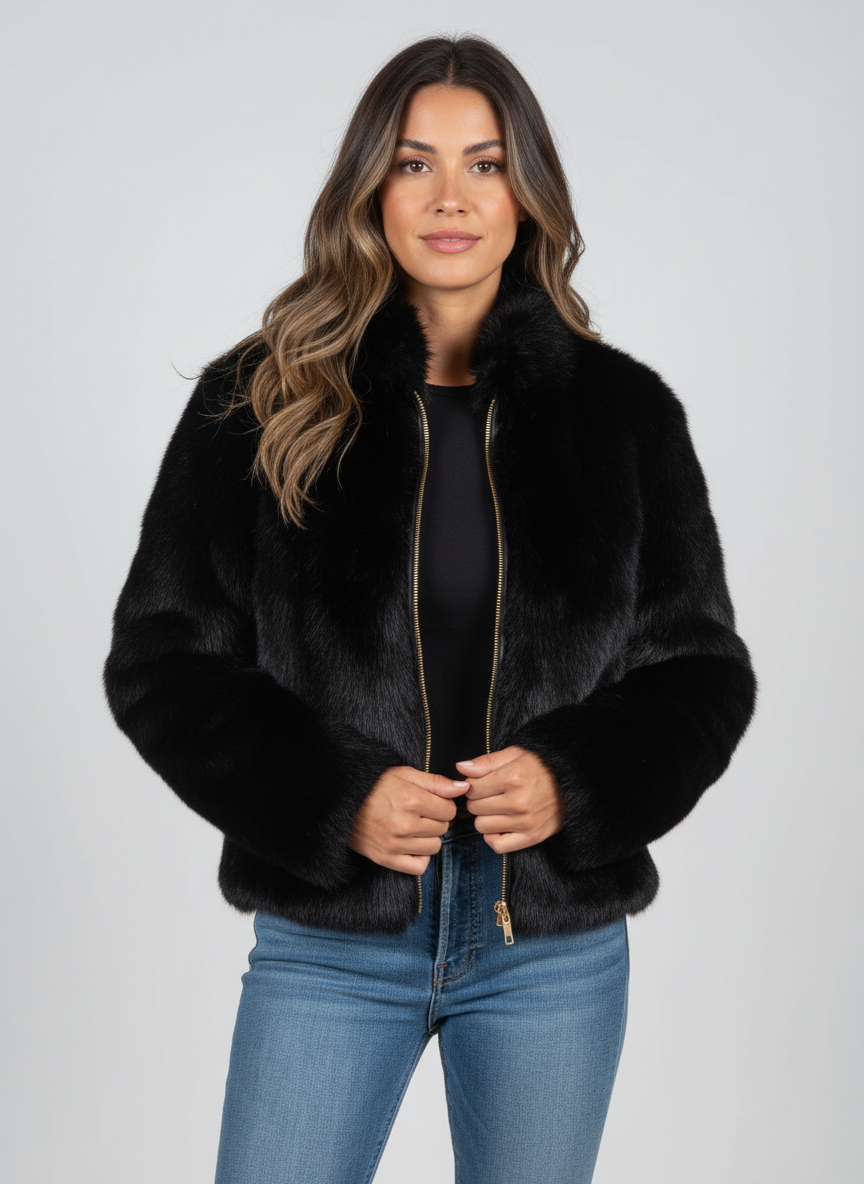 Faux Fur Short Jacket for Women – Cozy Cropped Outerwear for Casual Wear and Winter Outfits