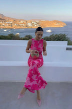 Sleeveless Floral Maxi Dress – Embroidered Evening Gown with Elegant Figure-Hugging Silhouette