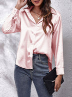 Chic Satin Women's Shirt with Front Knot – Stylish and Feminine