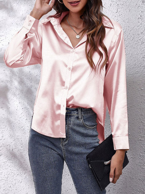 Chic Satin Women's Shirt with Front Knot – Stylish and Feminine