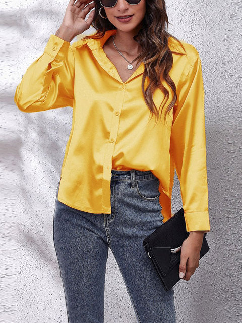 Chic Satin Women's Shirt with Front Knot – Stylish and Feminine