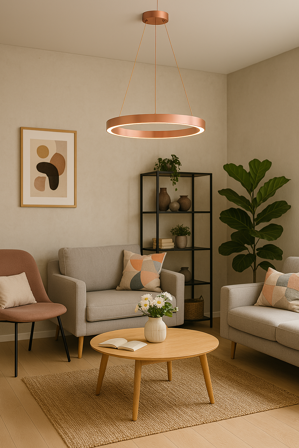 LED Ring Pendant Light for Modern Interiors – Minimalist Hanging Ceiling Lamp for Living Room, Dining Area and Garden