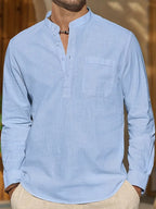 Men’s Linen-Style Shirt for Summer Outfits – Lightweight Button-Up Shirt for Holidays and Everyday Wear