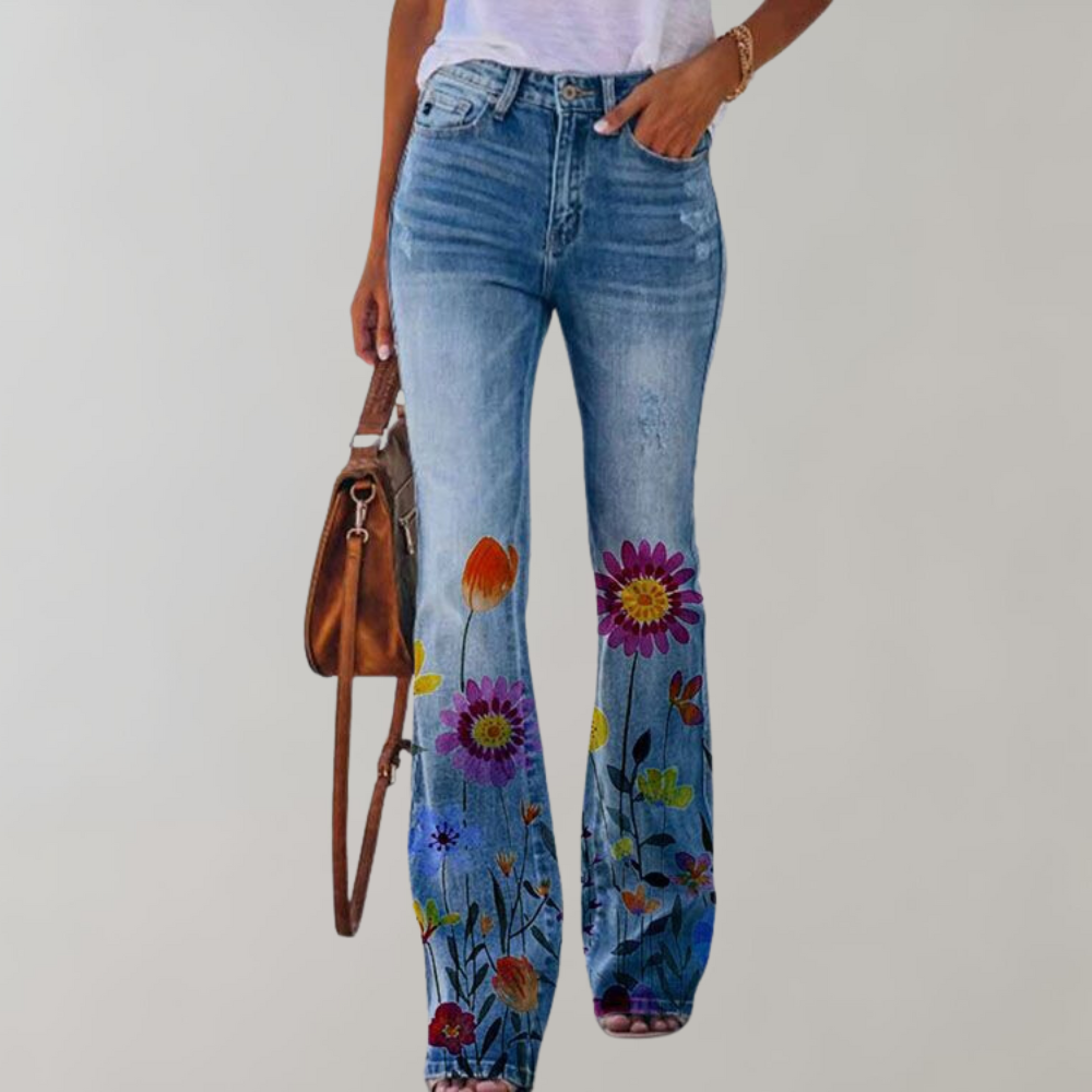 Floral Print Flared Jeans – Stylish Denim with a Unique Twist