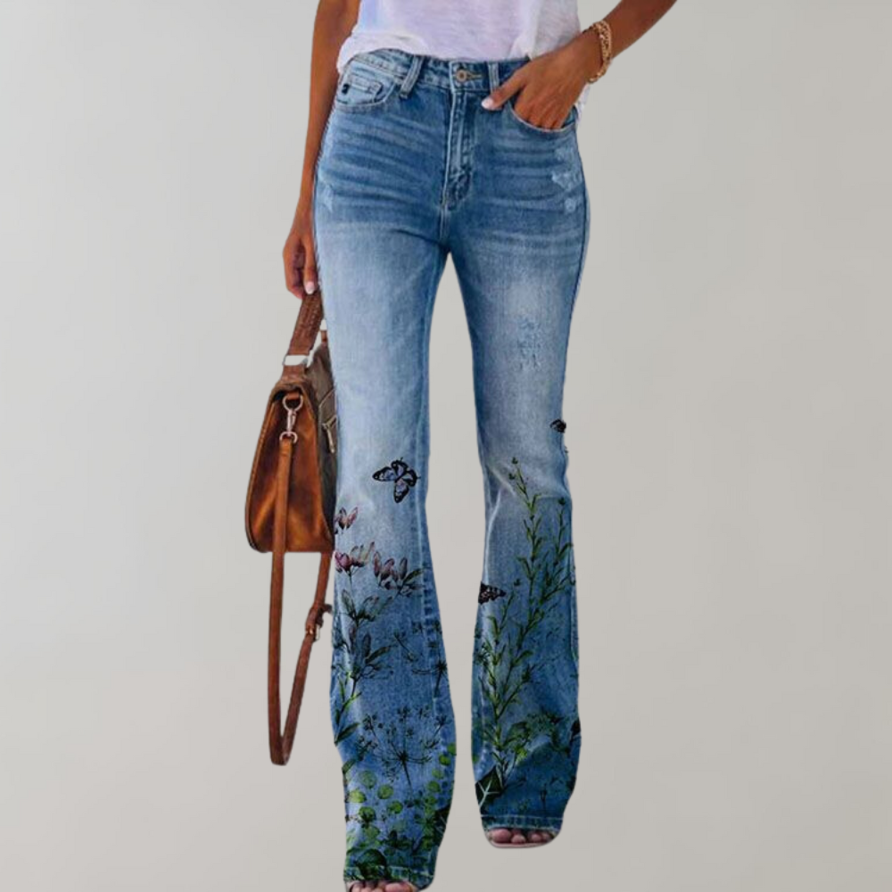 Floral Print Flared Jeans – Stylish Denim with a Unique Twist