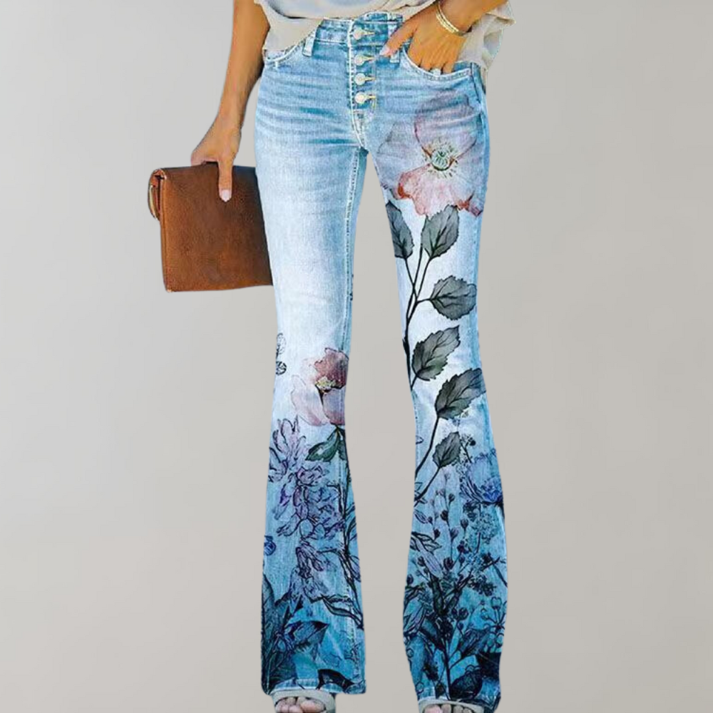 Floral Print Flared Jeans – Stylish Denim with a Unique Twist