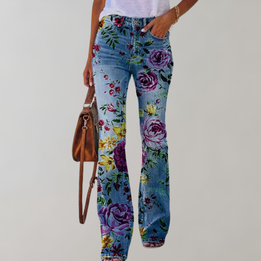 Floral Print Flared Jeans – Stylish Denim with a Unique Twist