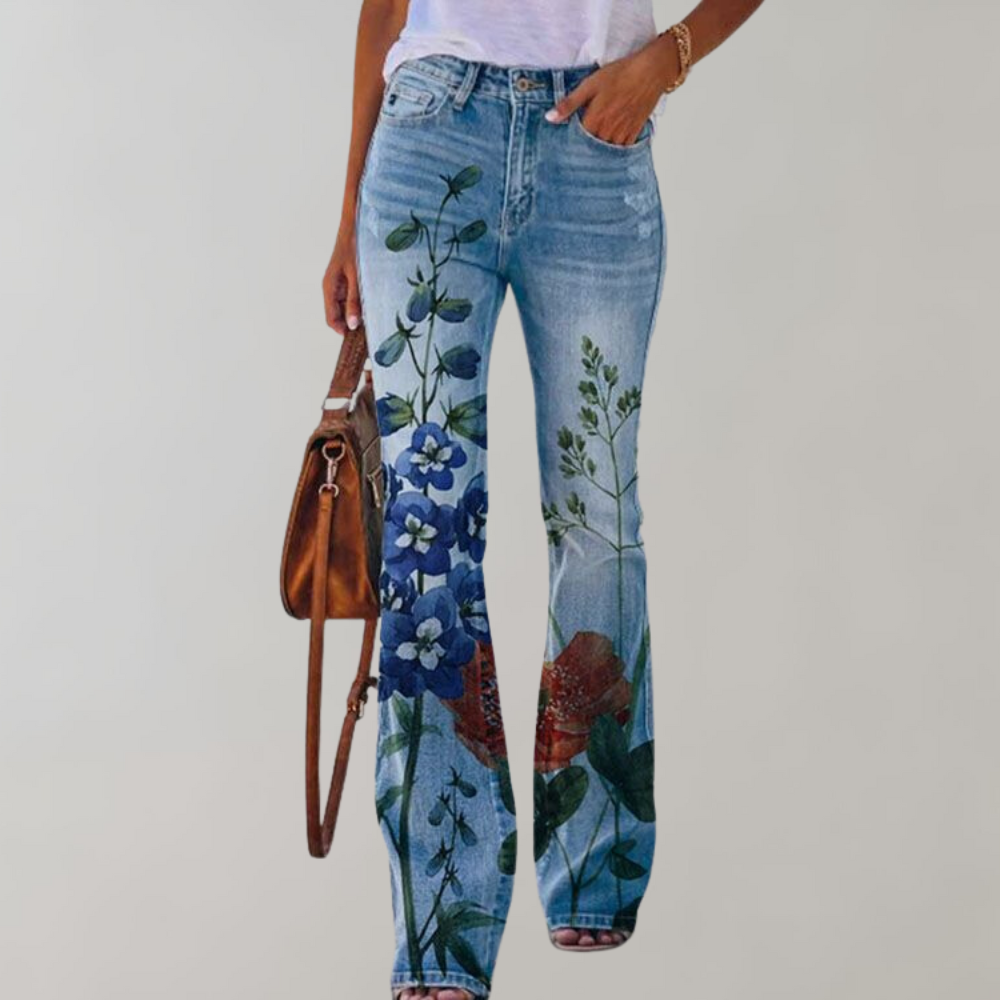 Floral Print Flared Jeans – Stylish Denim with a Unique Twist