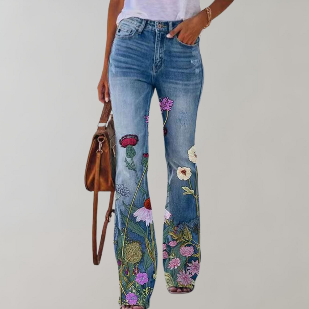 Floral Print Flared Jeans – Stylish Denim with a Unique Twist