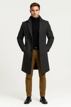 Classic Lapel Long Wool Coat for Men