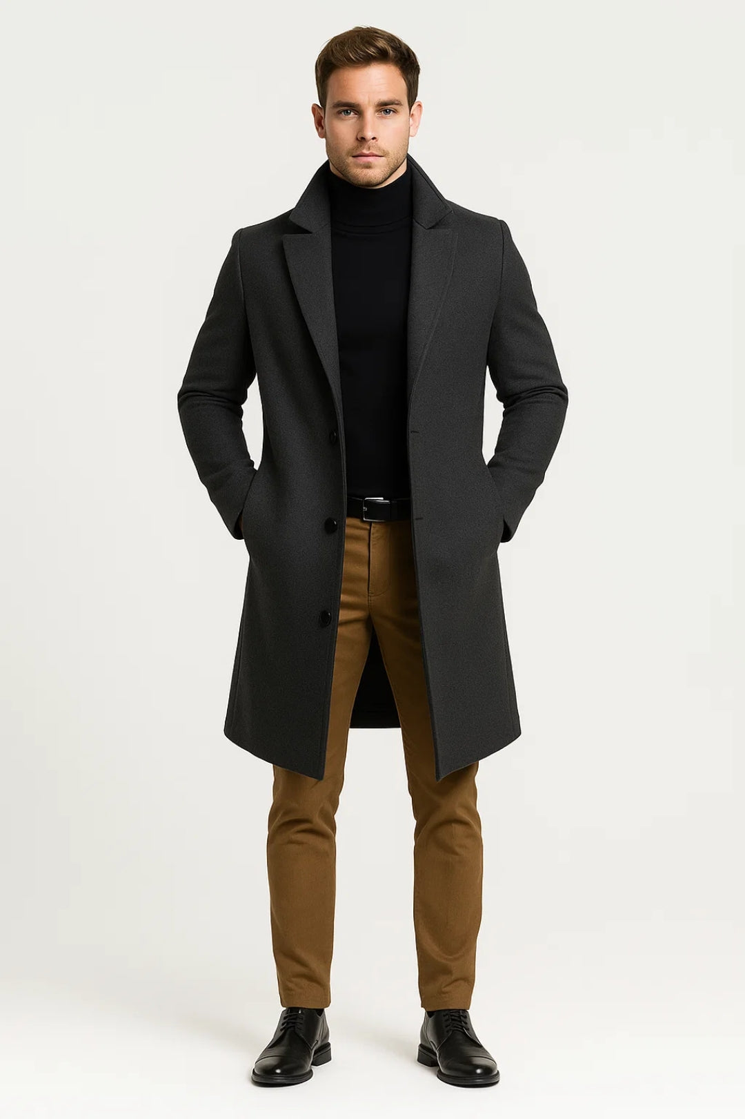 Classic Lapel Long Wool Coat for Men